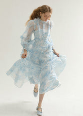 Suspenders fairy skirt floral cake long skirt blue